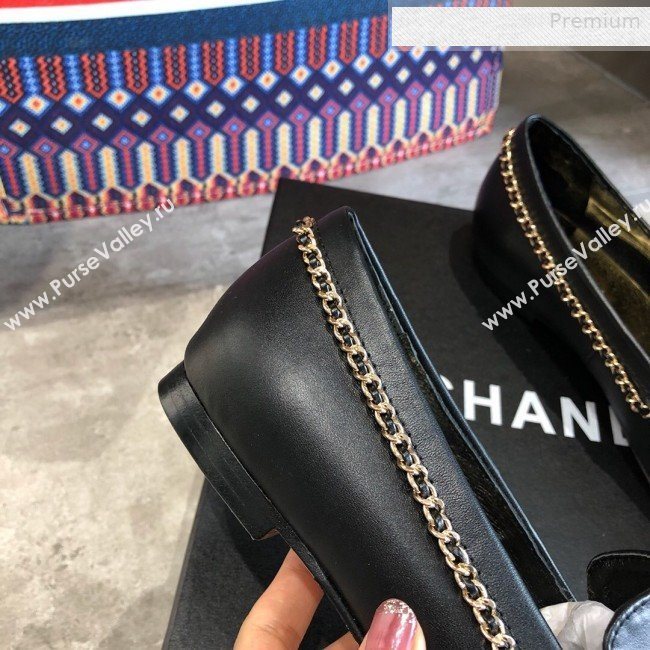 Chanel Lambskin Chain Flat Loafers G35631 Black 2020 (DLY-0011034)