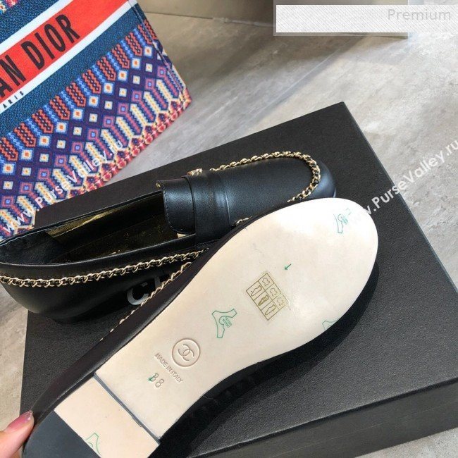 Chanel Lambskin Chain Flat Loafers G35631 Black 2020 (DLY-0011034)