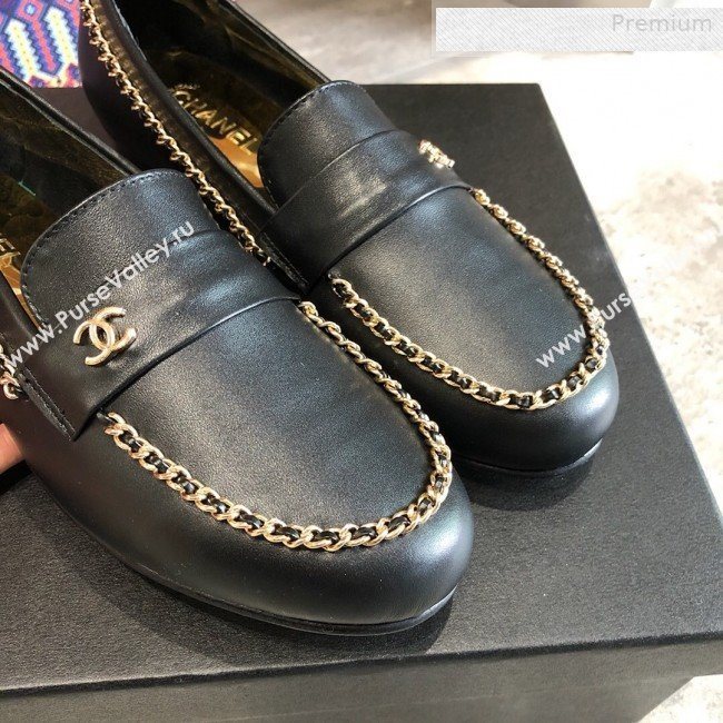 Chanel Lambskin Chain Flat Loafers G35631 Black 2020 (DLY-0011034)