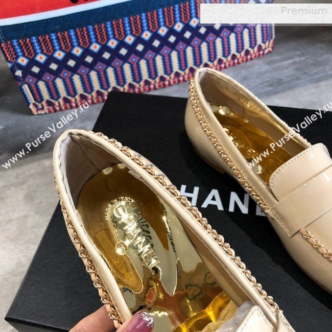 Chanel Patent Leather Chain Flat Loafers G35631 Beige 2020 (DLY-0011036)