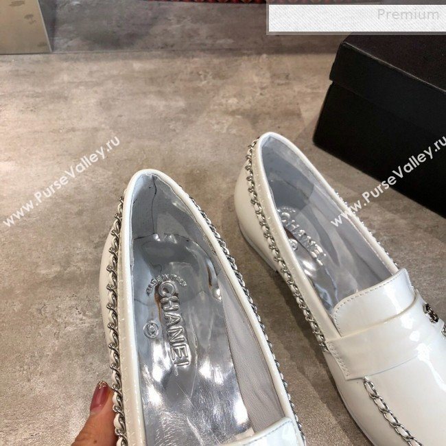 Chanel Patent Leather Chain Flat Loafers G35631 White 2020 (DLY-0011035)