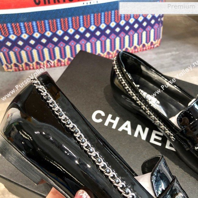 Chanel Patent Leather Chain Flat Loafers G35631 Black 2020 (DLY-0011037)