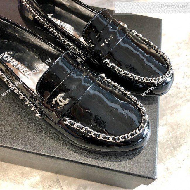 Chanel Patent Leather Chain Flat Loafers G35631 Black 2020 (DLY-0011037)