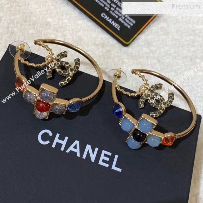 Chanel Colored Stone Hoop Earrings AB3160 2019 (YF-0011038)