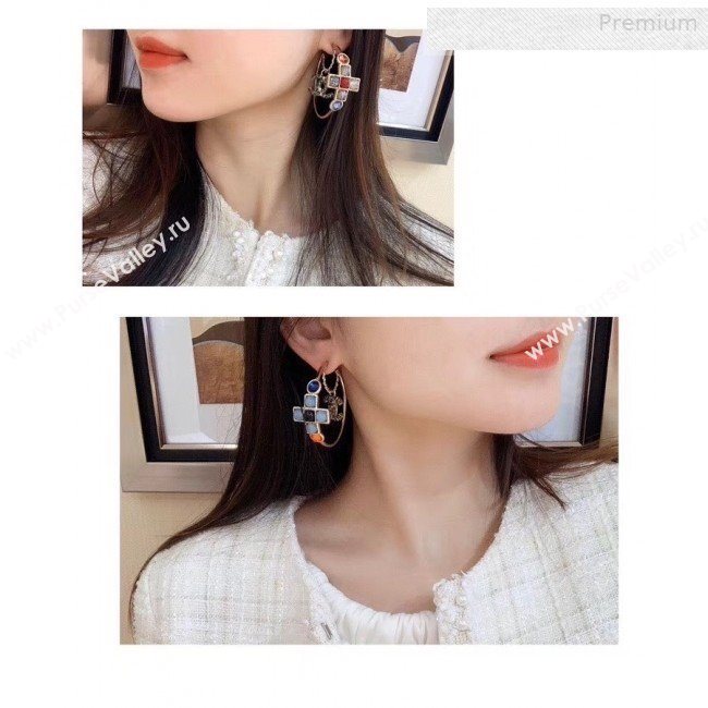 Chanel Colored Stone Hoop Earrings AB3160 2019 (YF-0011038)