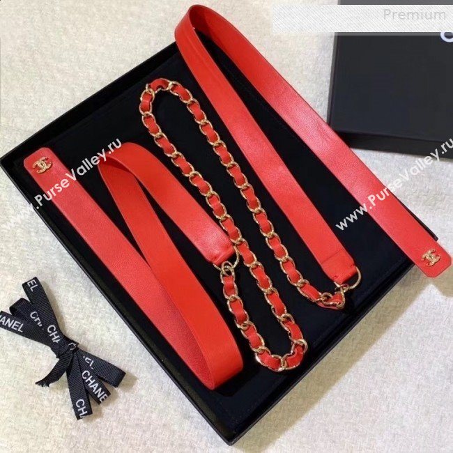 Chanel Leather Chain Bow Belt AA6619 Red 2019 (YF-0011045)