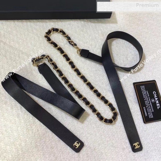 Chanel Leather Chain Bow Belt AA6619 Black 2019 (YF-0011046)