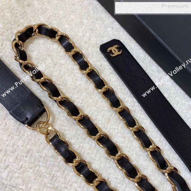 Chanel Leather Chain Bow Belt AA6619 Black 2019 (YF-0011046)