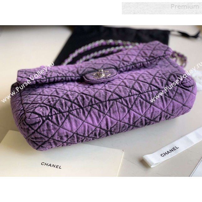 Chanel Quilted Denim Large Flap Bag Purple 2020 (XING-0010201)