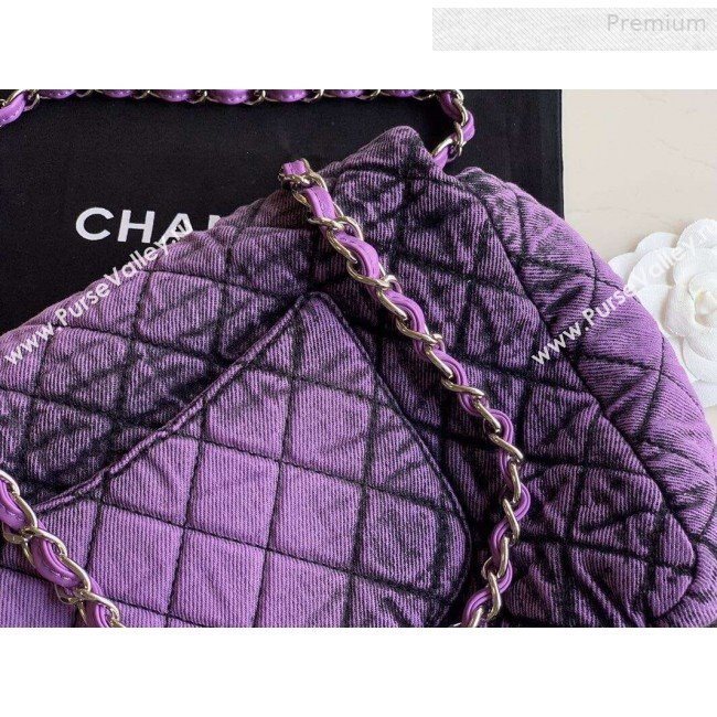 Chanel Quilted Denim Large Flap Bag Purple 2020 (XING-0010201)