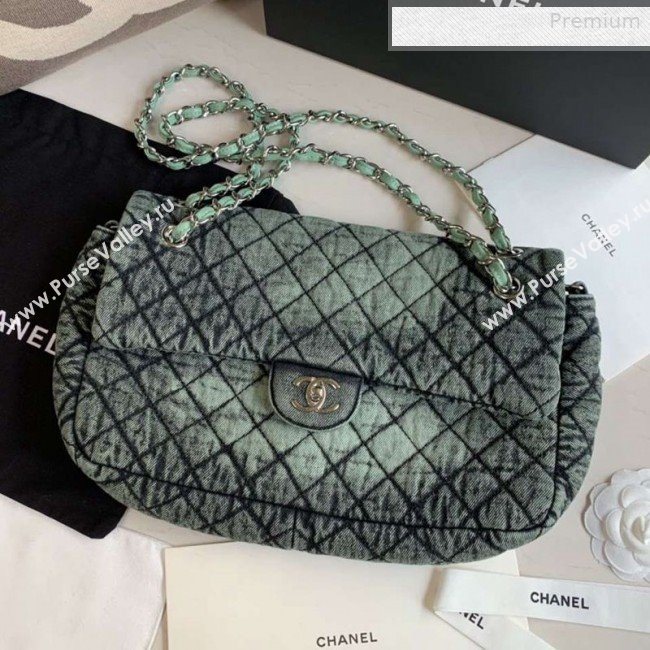 Chanel Quilted Denim Large Flap Bag Green 2020 (XING-0010205)