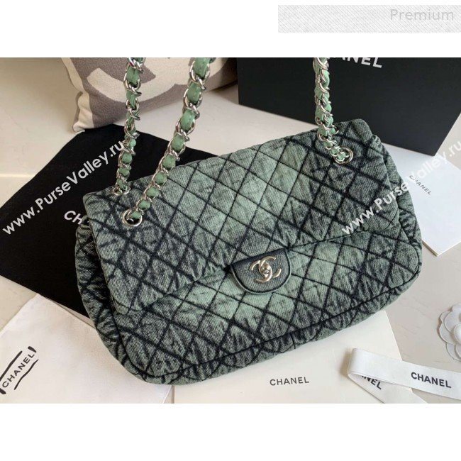 Chanel Quilted Denim Large Flap Bag Green 2020 (XING-0010205)