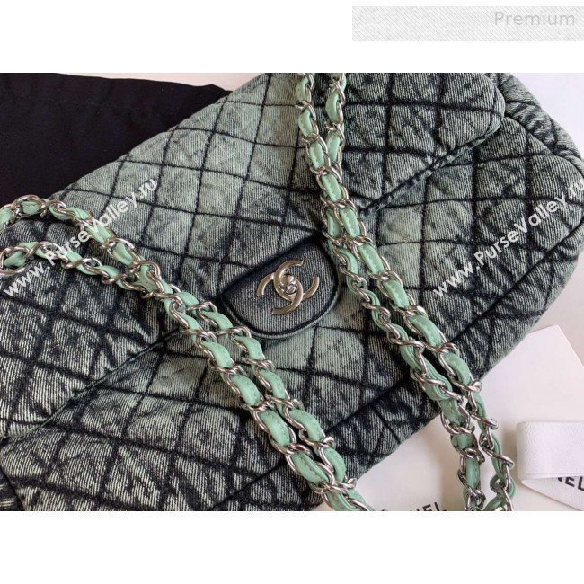 Chanel Quilted Denim Large Flap Bag Green 2020 (XING-0010205)