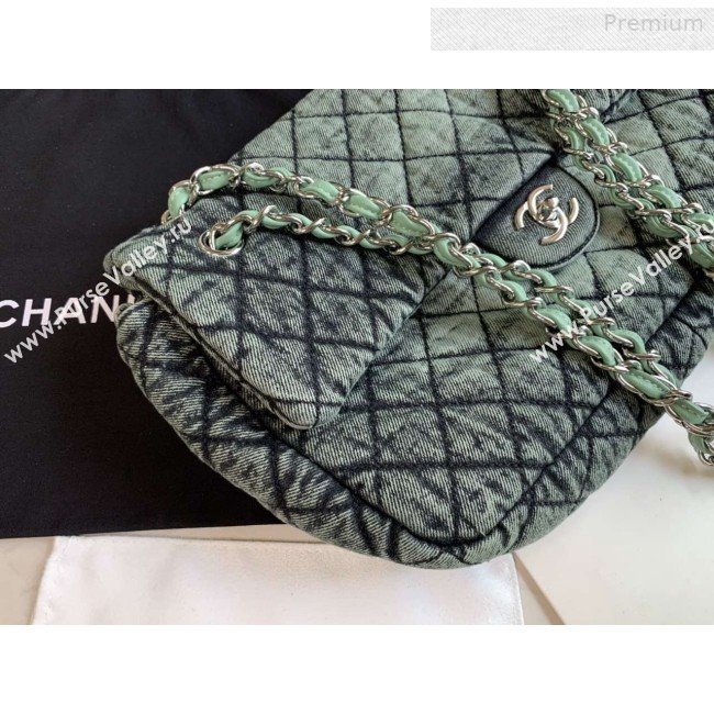 Chanel Quilted Denim Large Flap Bag Green 2020 (XING-0010205)