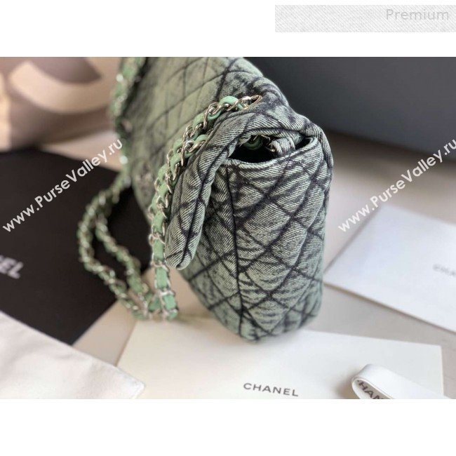 Chanel Quilted Denim Large Flap Bag Green 2020 (XING-0010205)