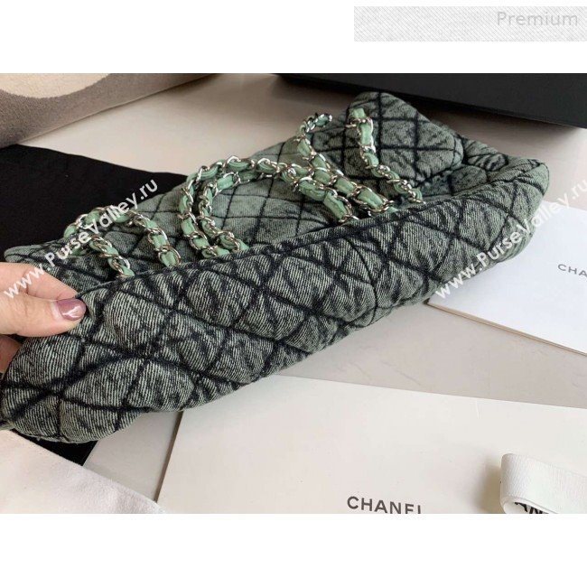 Chanel Quilted Denim Large Flap Bag Green 2020 (XING-0010205)