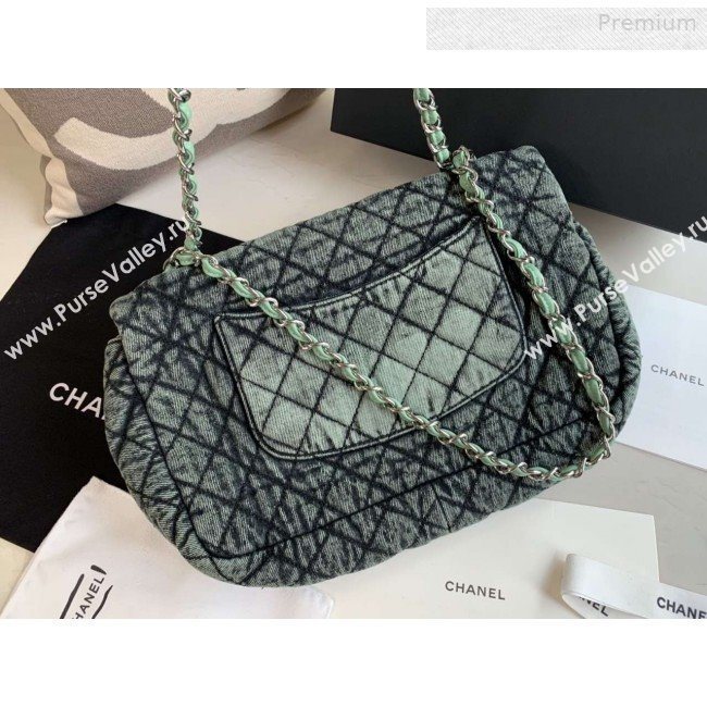 Chanel Quilted Denim Large Flap Bag Green 2020 (XING-0010205)