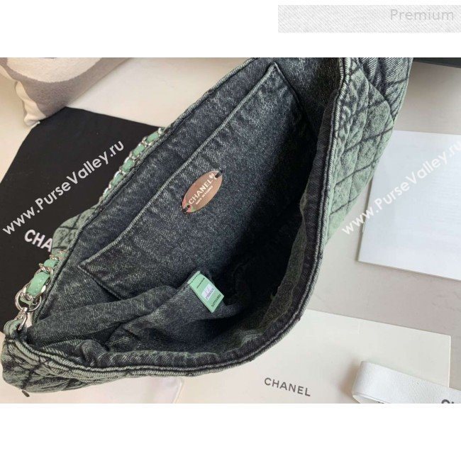 Chanel Quilted Denim Large Flap Bag Green 2020 (XING-0010205)