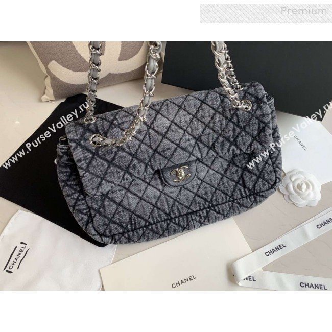 Chanel Quilted Denim Large Flap Bag Light Gray 2020 (XING-0010202)