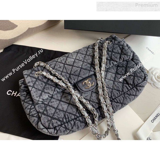 Chanel Quilted Denim Large Flap Bag Light Gray 2020 (XING-0010202)