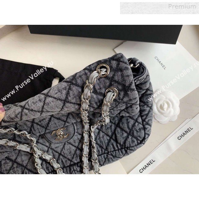 Chanel Quilted Denim Large Flap Bag Light Gray 2020 (XING-0010202)