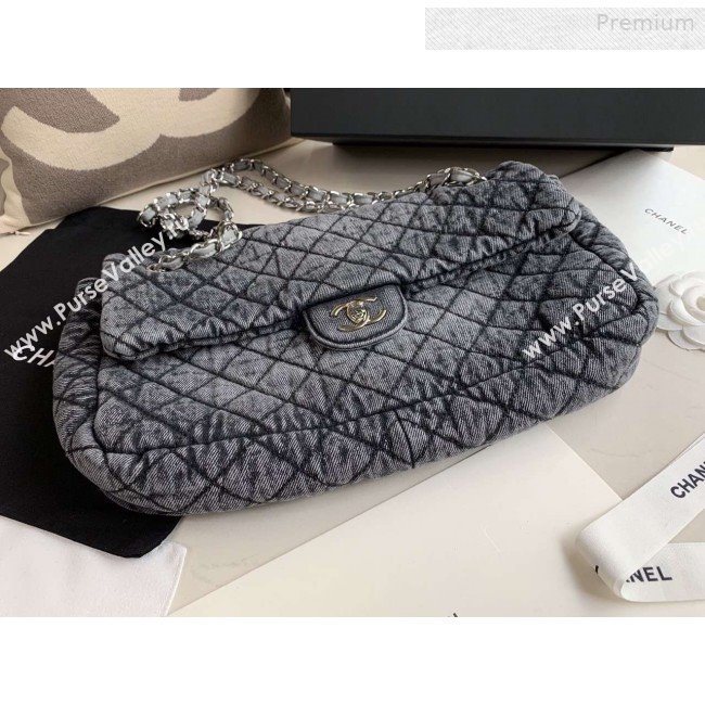 Chanel Quilted Denim Large Flap Bag Light Gray 2020 (XING-0010202)