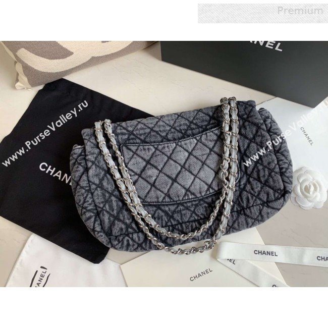 Chanel Quilted Denim Large Flap Bag Light Gray 2020 (XING-0010202)