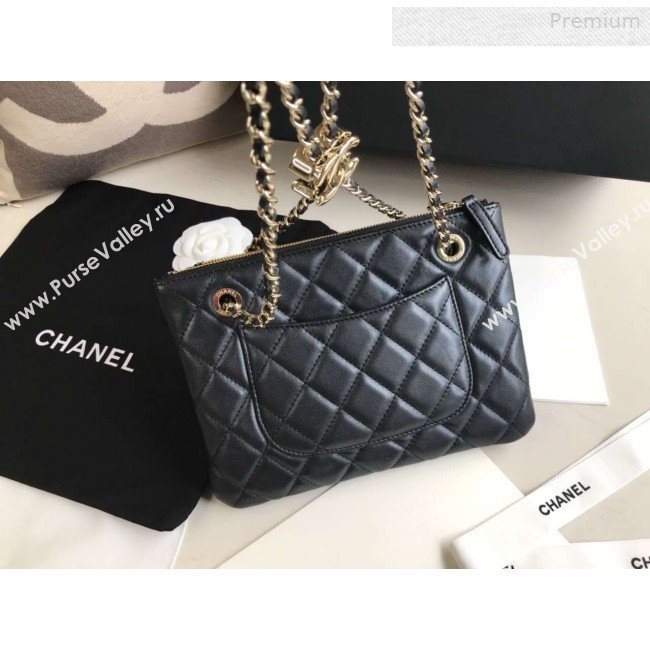 Chanel Quilted Shiny Lambskin Double Clutch with Chain AP1073 Black 2019 (XING-0010206)