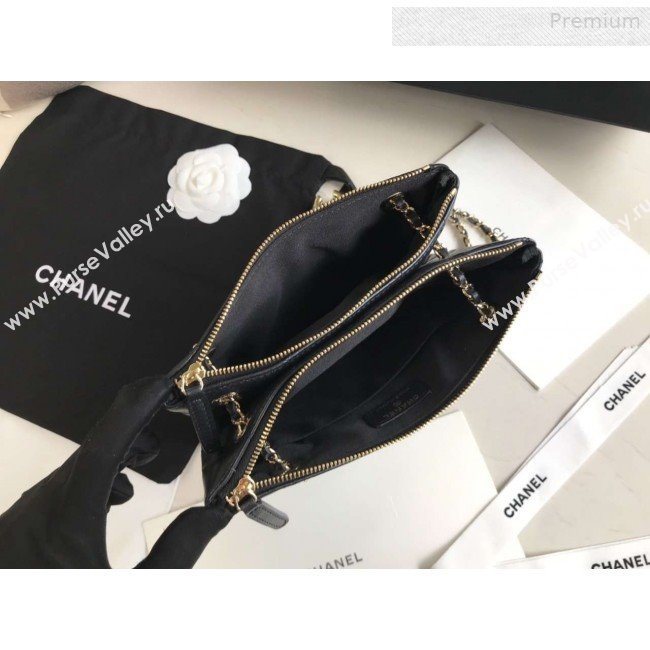 Chanel Quilted Shiny Lambskin Double Clutch with Chain AP1073 Black 2019 (XING-0010206)