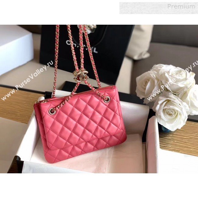 Chanel Quilted Shiny Lambskin Double Clutch with Chain AP1073 Pink 2019 (XING-0010207)