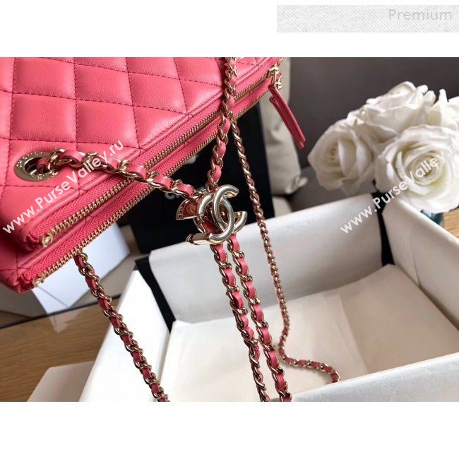 Chanel Quilted Shiny Lambskin Double Clutch with Chain AP1073 Pink 2019 (XING-0010207)