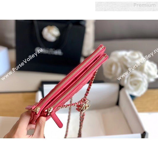Chanel Quilted Shiny Lambskin Double Clutch with Chain AP1073 Pink 2019 (XING-0010207)