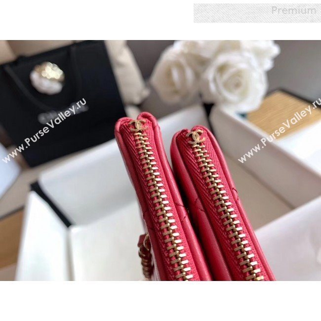 Chanel Quilted Shiny Lambskin Double Clutch with Chain AP1073 Pink 2019 (XING-0010207)