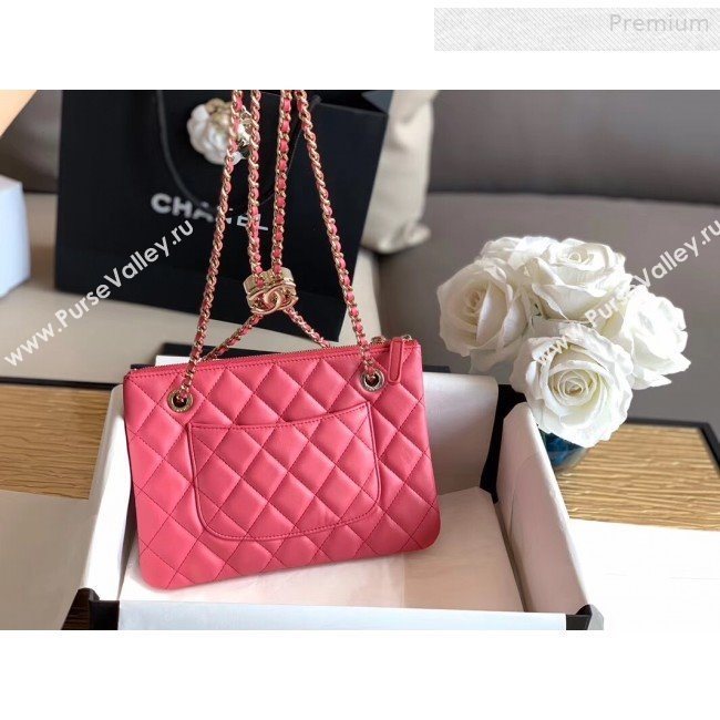 Chanel Quilted Shiny Lambskin Double Clutch with Chain AP1073 Pink 2019 (XING-0010207)