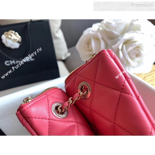 Chanel Quilted Shiny Lambskin Double Clutch with Chain AP1073 Pink 2019 (XING-0010207)