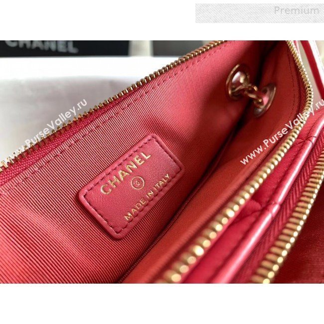 Chanel Quilted Shiny Lambskin Double Clutch with Chain AP1073 Pink 2019 (XING-0010207)