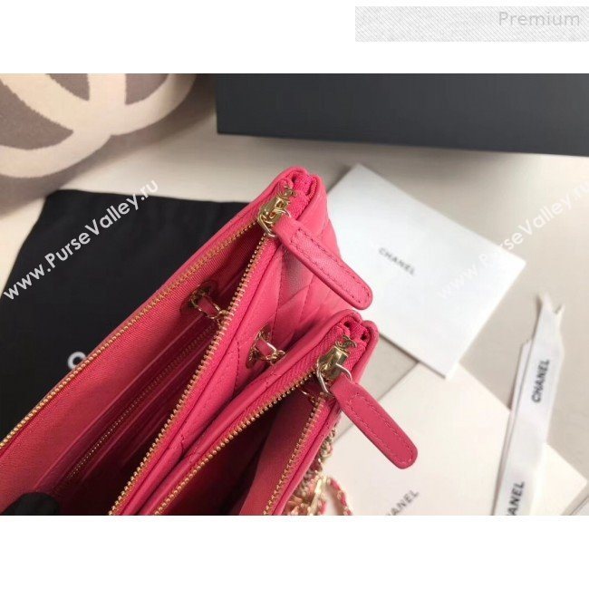 Chanel Quilted Shiny Lambskin Double Clutch with Chain AP1073 Pink 2019 (XING-0010207)