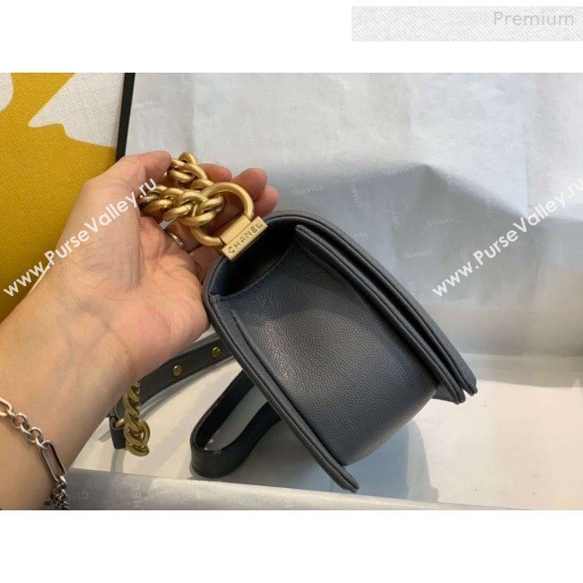 Chanel Chevron Grained Calfskin Small Boy Flap Bag A67085 Gray/Bright Gold 2019 (SMJD-0010208)