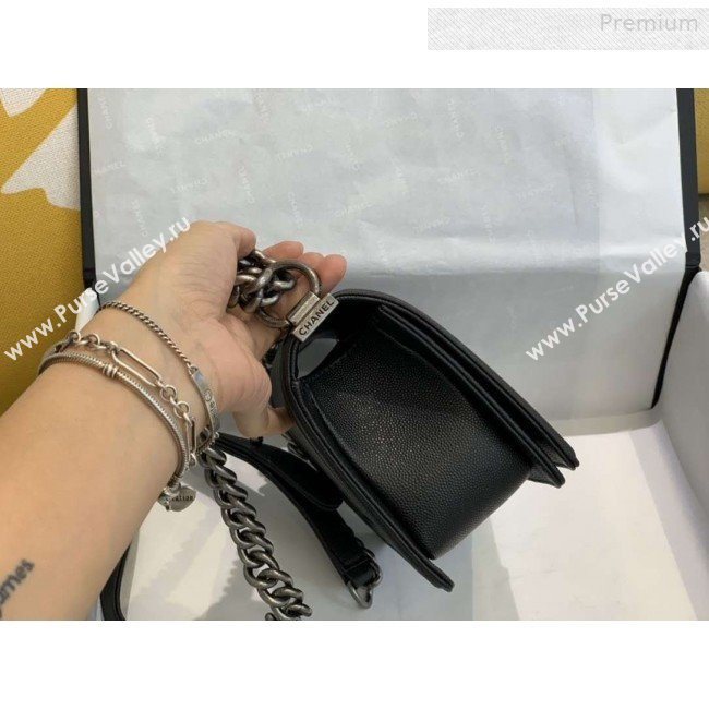 Chanel Chevron Grained Calfskin Small Boy Flap Bag A67085 Black/Vintage Silver 2019 (SMJD-0010213)