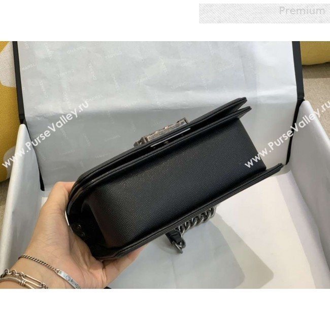 Chanel Chevron Grained Calfskin Small Boy Flap Bag A67085 Black/Vintage Silver 2019 (SMJD-0010213)