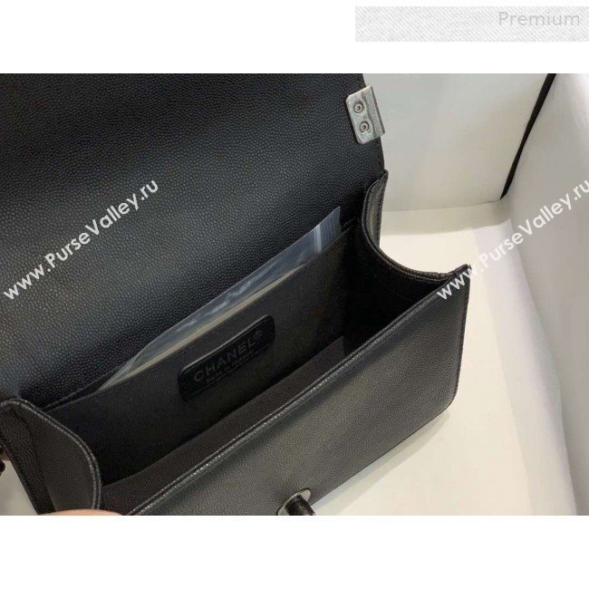 Chanel Chevron Grained Calfskin Small Boy Flap Bag A67085 Black/Vintage Silver 2019 (SMJD-0010213)