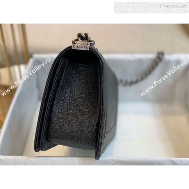 Chanel Chevron Grained Calfskin Medium Boy Flap Bag A67086 Black/Vintage Silver 2019 (SMJD-0010214)