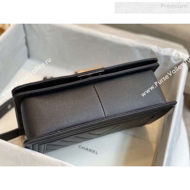 Chanel Chevron Grained Calfskin Medium Boy Flap Bag A67086 Black/Vintage Silver 2019 (SMJD-0010214)