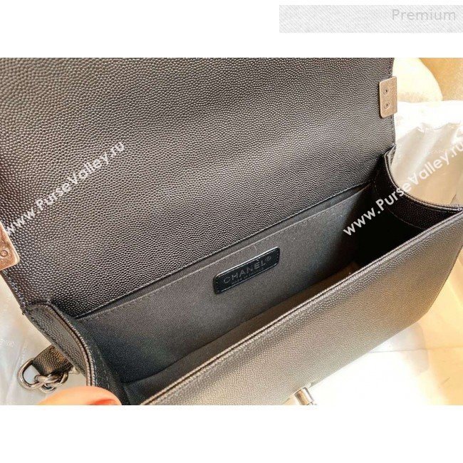 Chanel Chevron Grained Calfskin Medium Boy Flap Bag A67086 Black/Vintage Silver 2019 (SMJD-0010214)