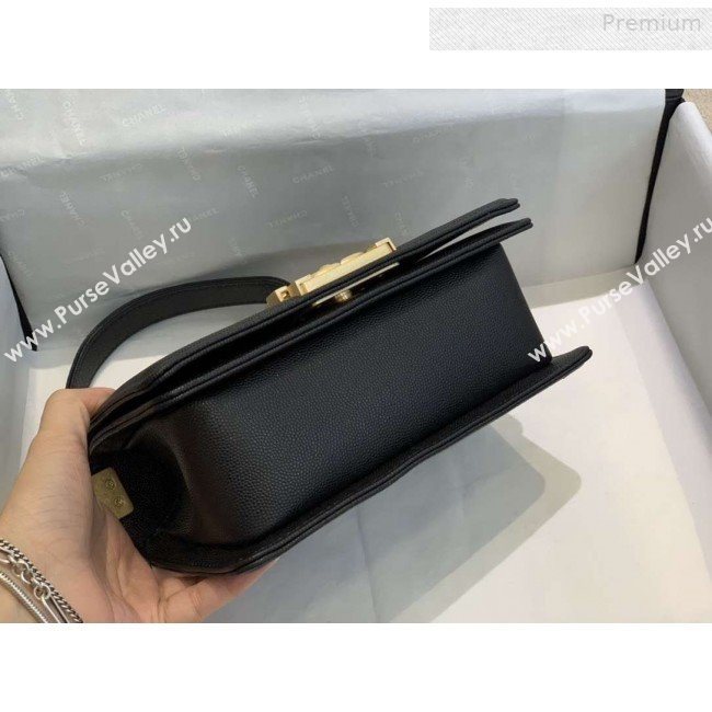 Chanel Chevron Grained Calfskin Small Boy Flap Bag A67085 Black/Bright Gold 2019 (SMJD-0010211)