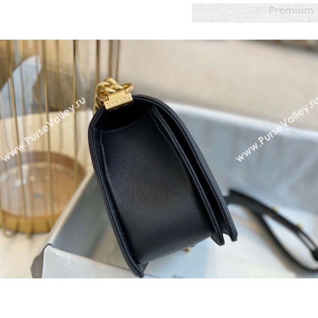 Chanel Chevron Grained Calfskin Medium Boy Flap Bag A67086 Black/Bright Gold 2019 (SMJD-0010212)