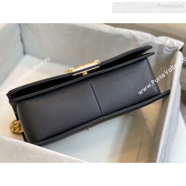 Chanel Chevron Grained Calfskin Medium Boy Flap Bag A67086 Black/Bright Gold 2019 (SMJD-0010212)