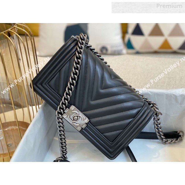 Chanel Chevron Lambskin Medium Boy Flap Bag A67086 Black/Vintage Silver 2019 (SMJD-0010210)
