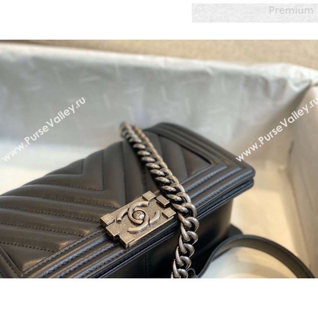 Chanel Chevron Lambskin Medium Boy Flap Bag A67086 Black/Vintage Silver 2019 (SMJD-0010210)