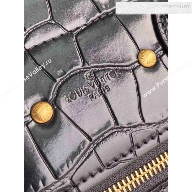 Louis Vuitton Mens Steamer PM Crocodile Embossed Leather Top Handle Bag M44473 Black/Gold 2019 (KI-0010228)
